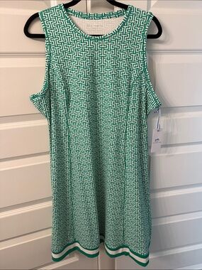 NWT Southern Tide Green and White Geometric Sleeveless Shift Dress